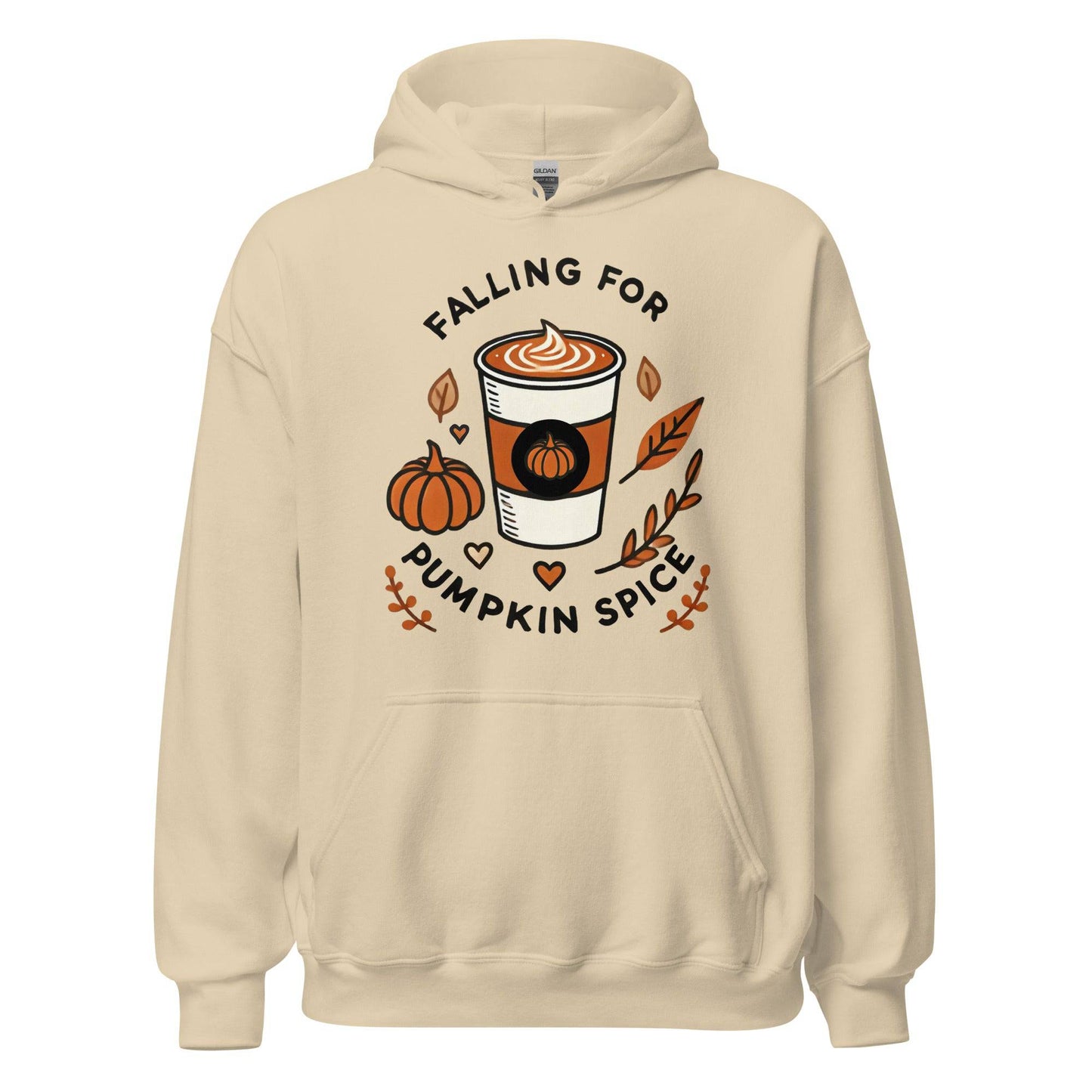 Unisex Fall Printed Hoodie – "Falling For Pumpkin Spice" – Cozy Fall Hoodie for Pumpkin Spice Lovers" - Occasion Nation Studio