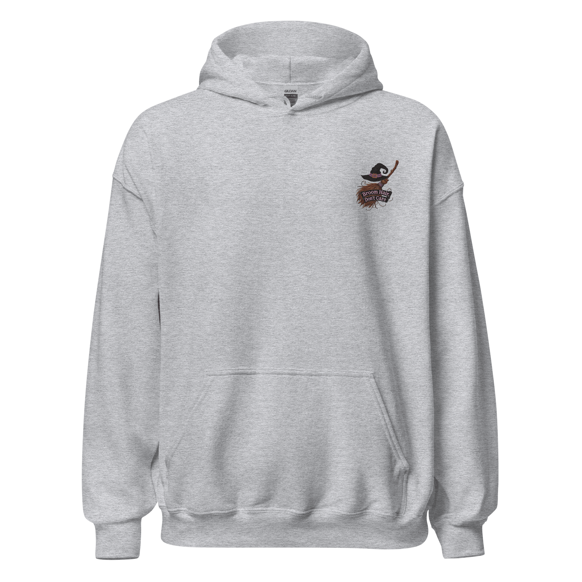 Unisex Halloween Embroidered Hoodie – "Broom Hair, Don't Care!" – Witch Broom Halloween Hoodie - Occasion Nation Studio