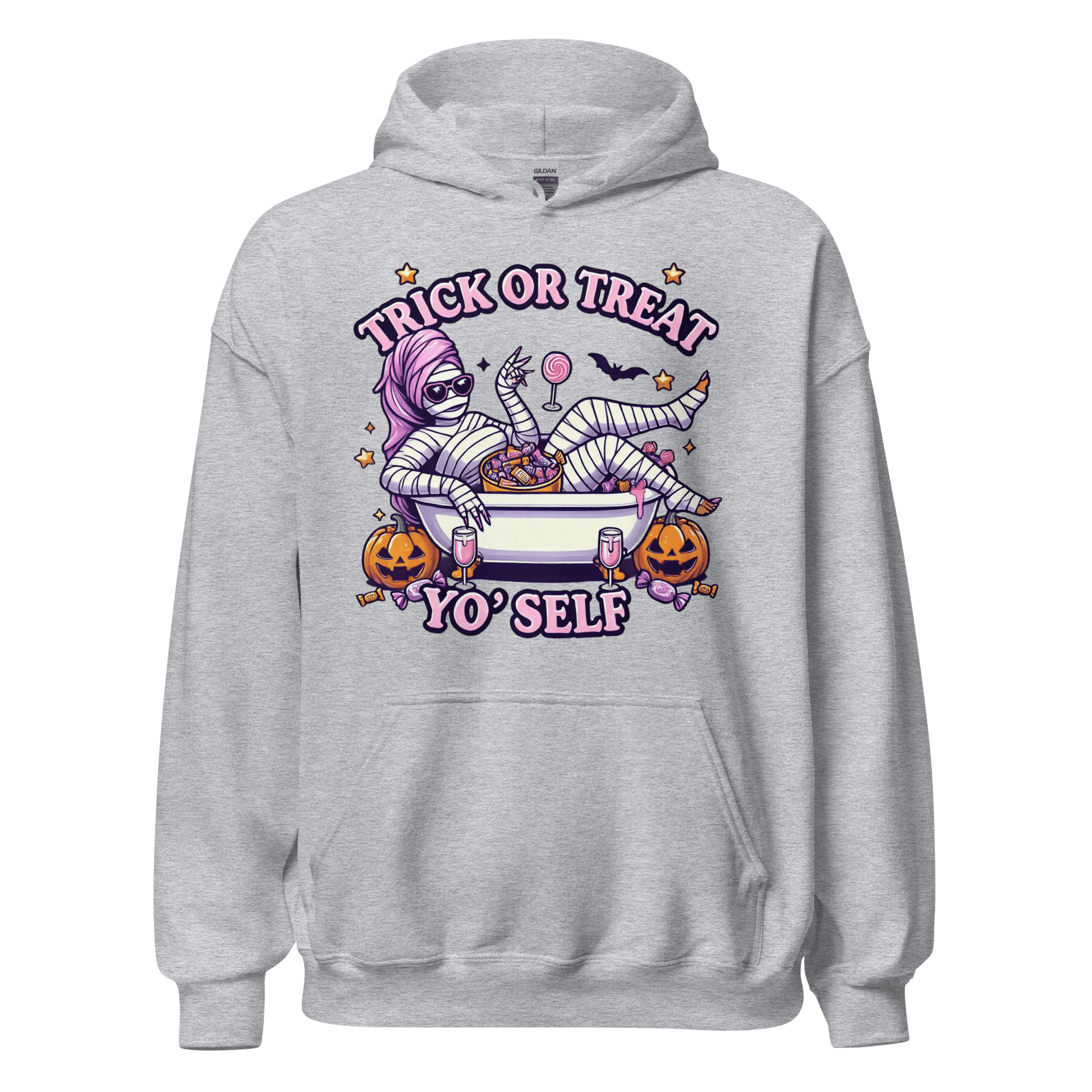 Unisex Halloween Printed Hoodie – "Trick or Treat Yo'Self" – Fun Halloween Hoodie - Occasion Nation Studio