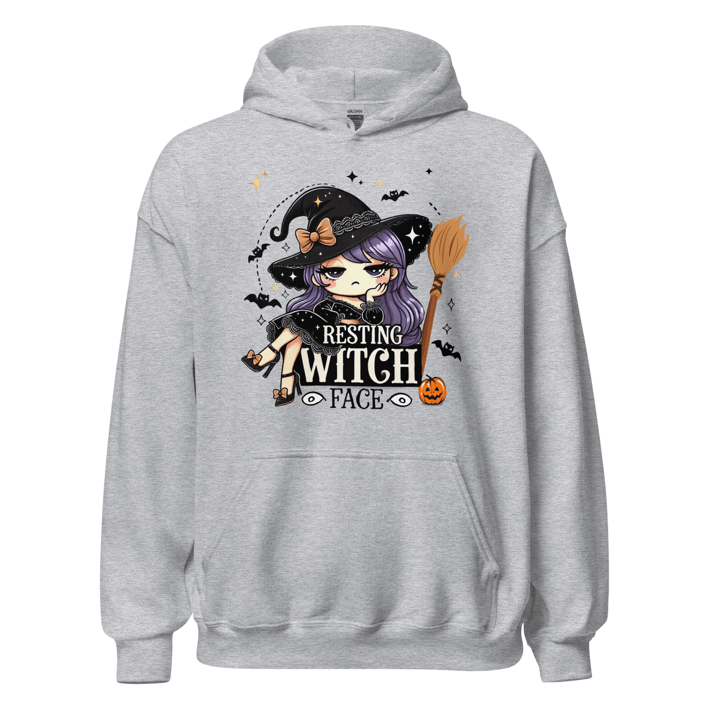 Unisex Halloween Printed Hoodie – "Resting Witch Face" – Fun Witch Halloween Hoodie - Occasion Nation Studio