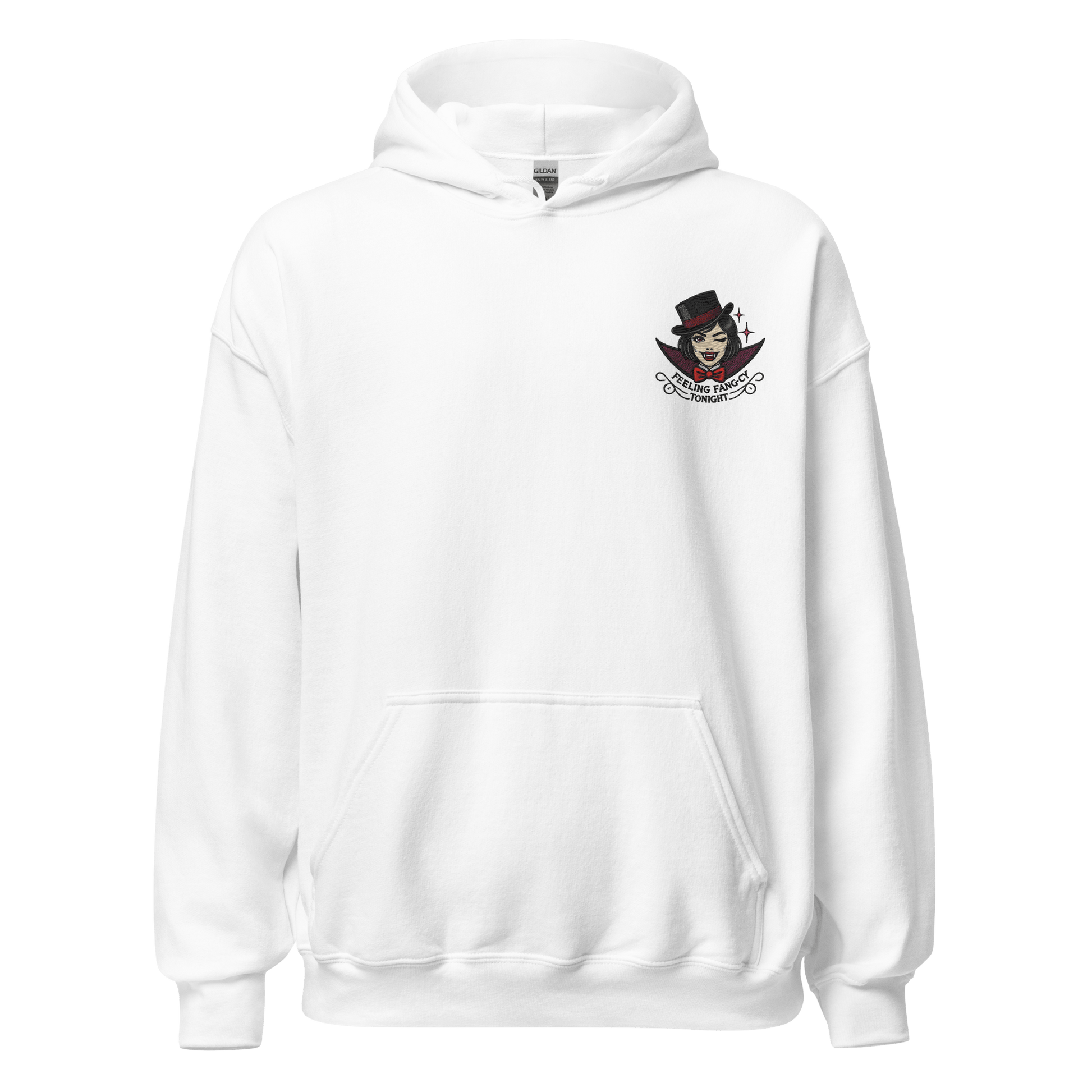 Unisex Halloween Embroidered Hoodie – "Feeling Fang-cy Tonight!" – Vampire Halloween Hoodie - Occasion Nation Studio