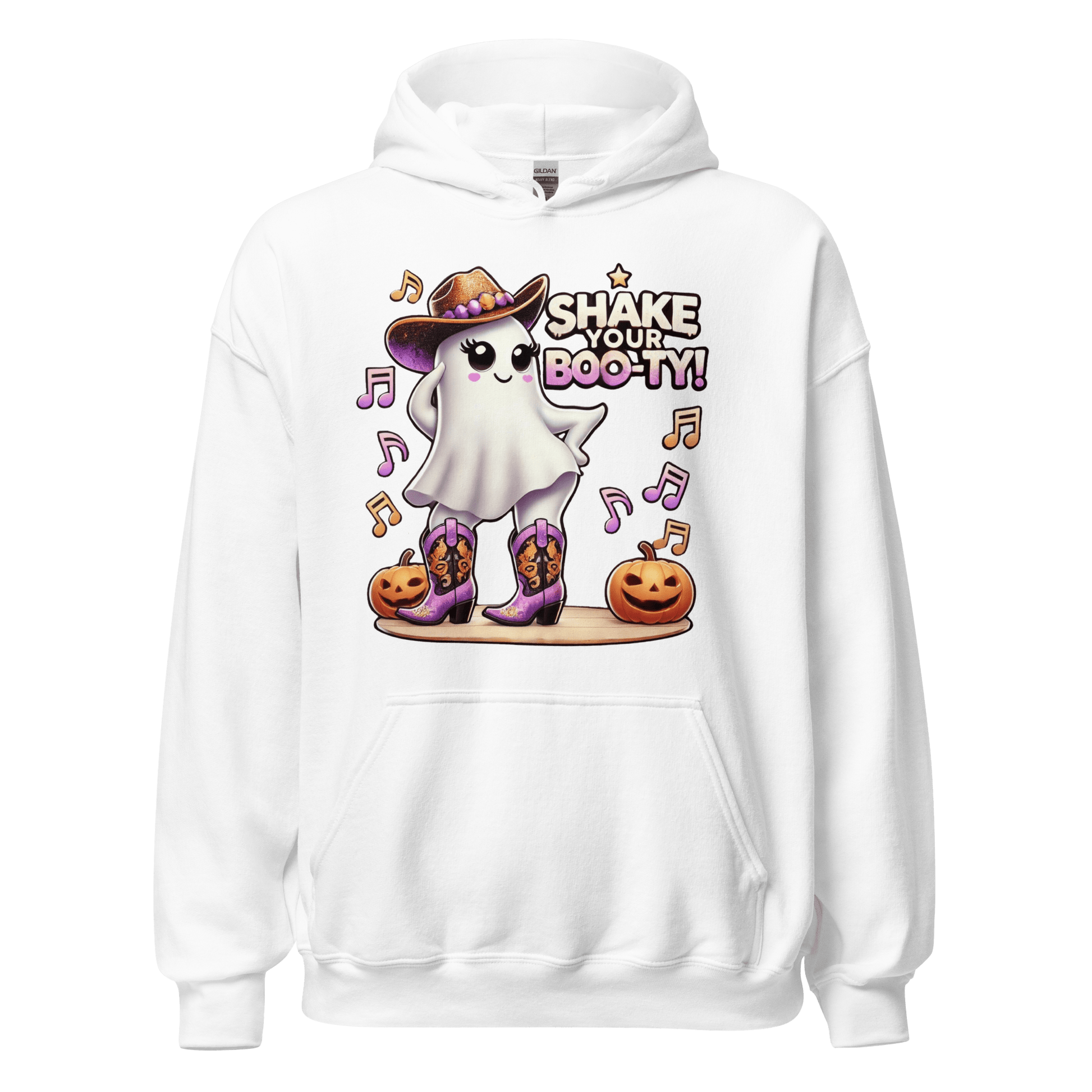 Unisex Halloween Printed Hoodie – "Shake Your Boo-Ty!" – Fun Ghost Halloween Hoodie - Occasion Nation Studio